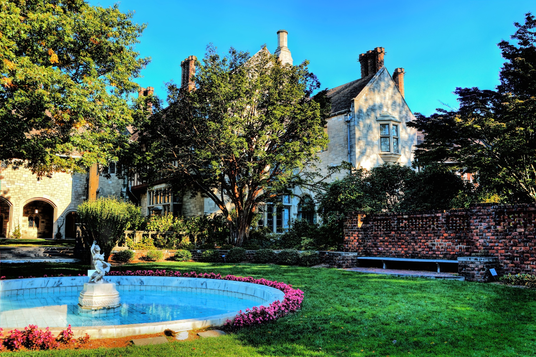 Stately estate with manicured gardens