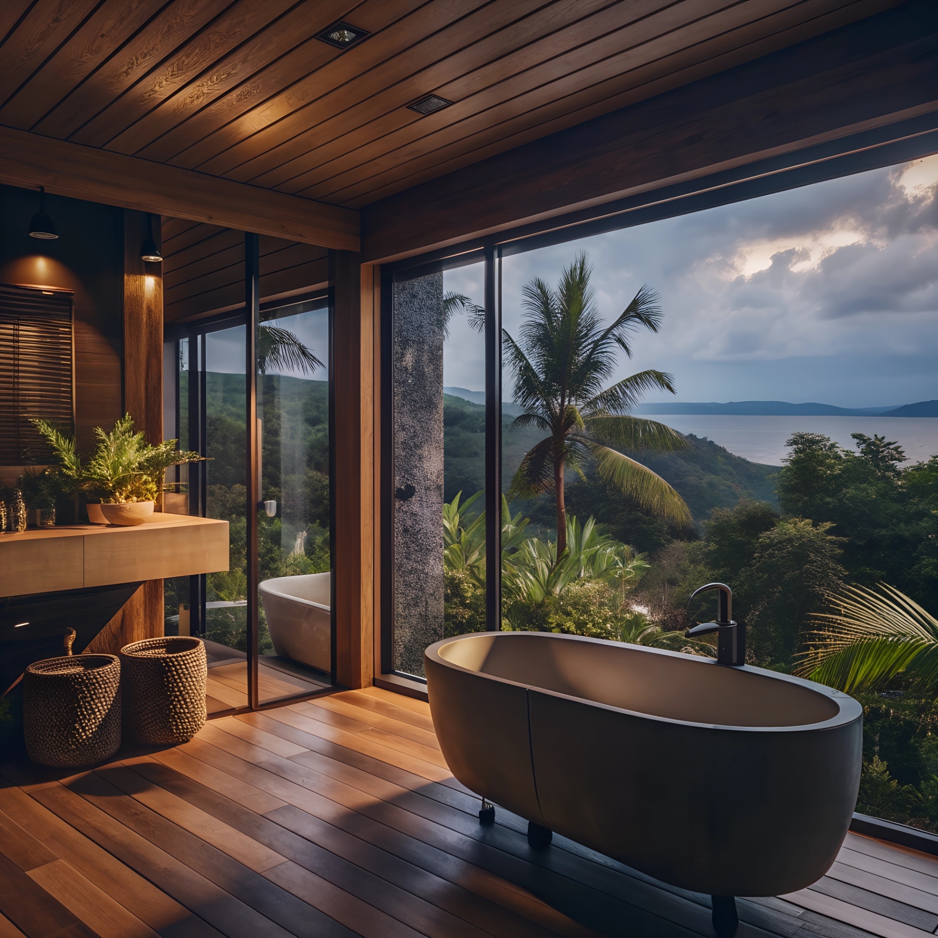 Private villa with ocean view at dusk
